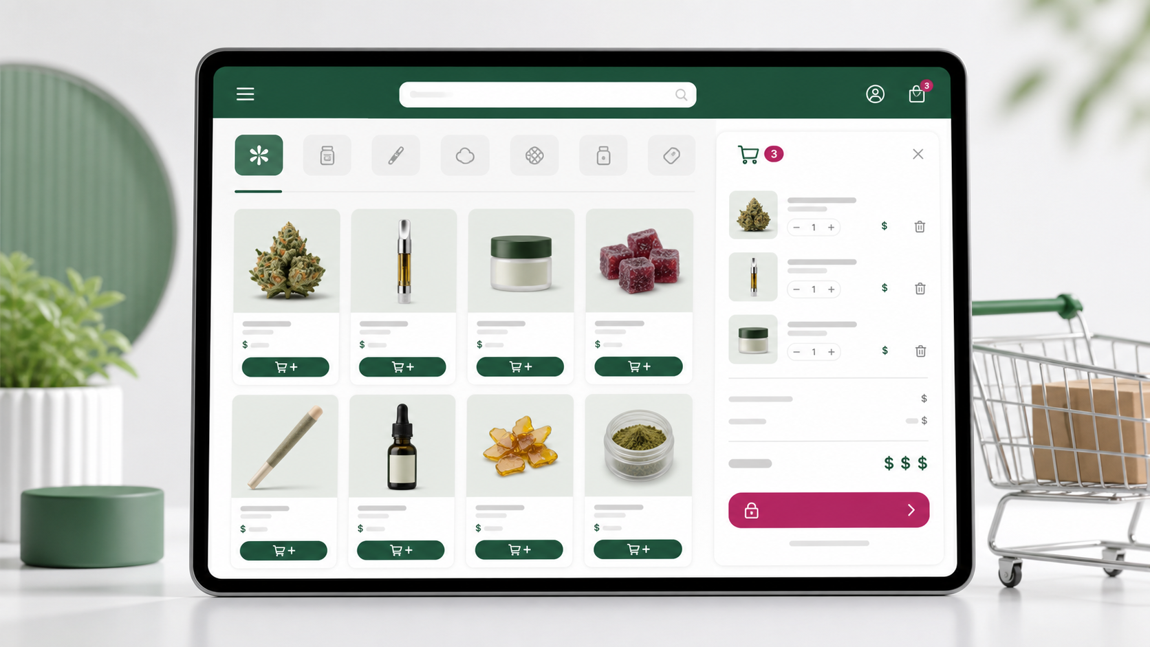 Online cannabis shopping cart for dispensary ecommerce